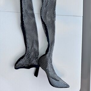 Steve Madden Sheer Black Rhinestone Heeled Boots